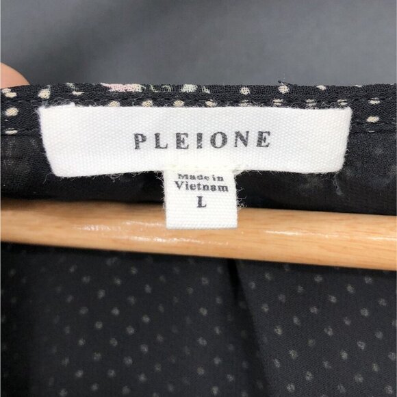 Pleione Womens Long Sleeve Floral Polka Dot Blouse L Black Office Professional - Picture 3 of 9